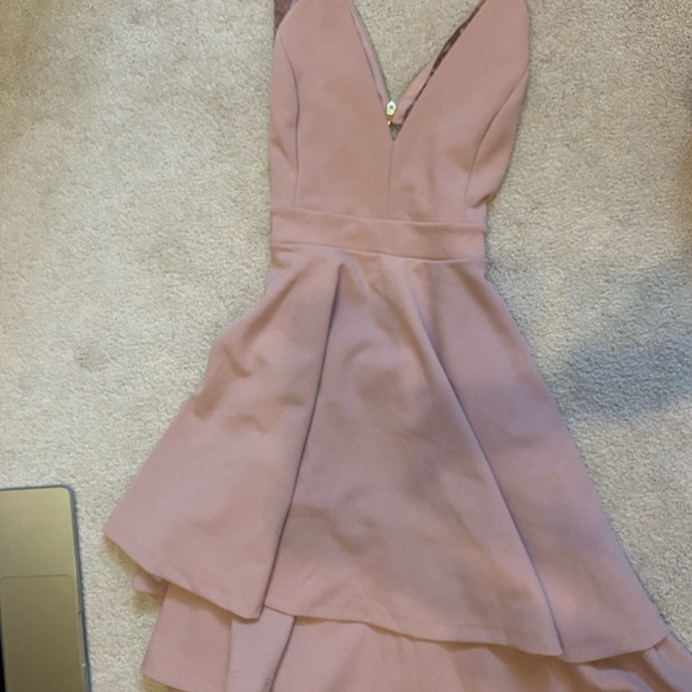 pink flare dress with lace back